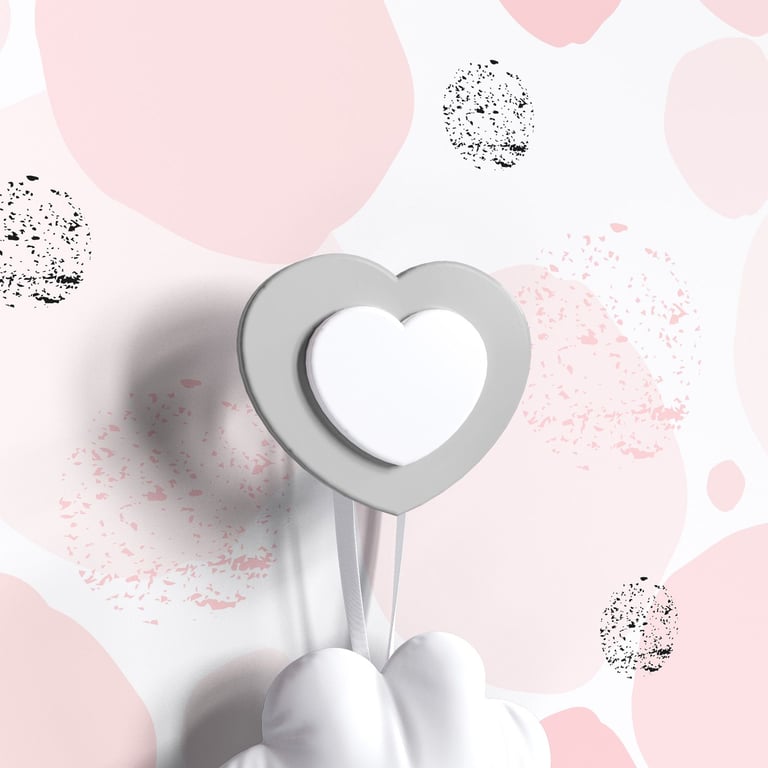 Cabideiro de Parede Coração da Mamãe Cinza e Branco