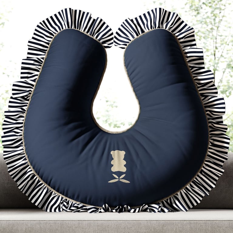 Almofada Amamentação Urso Luxo Branco e Azul Marinho