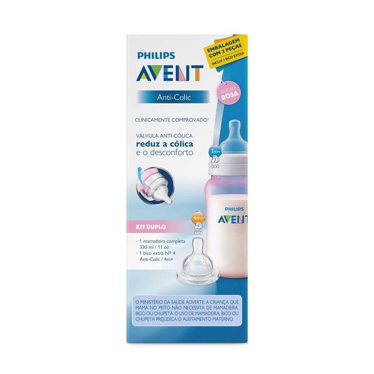 Mamadeira Anticólica Rosa + Bico nº 4 330ml