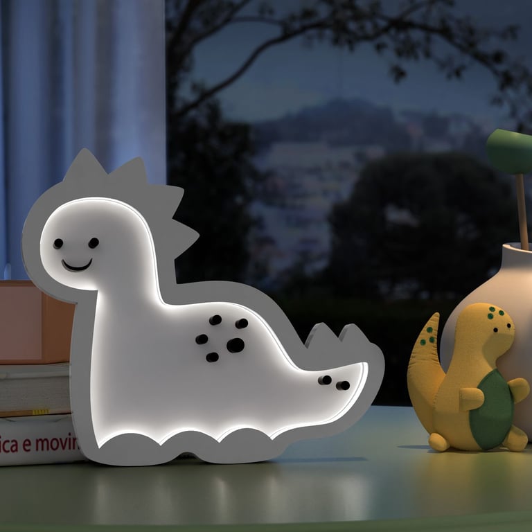 Luminária de Mesa Dinossauro Cinza 20cm