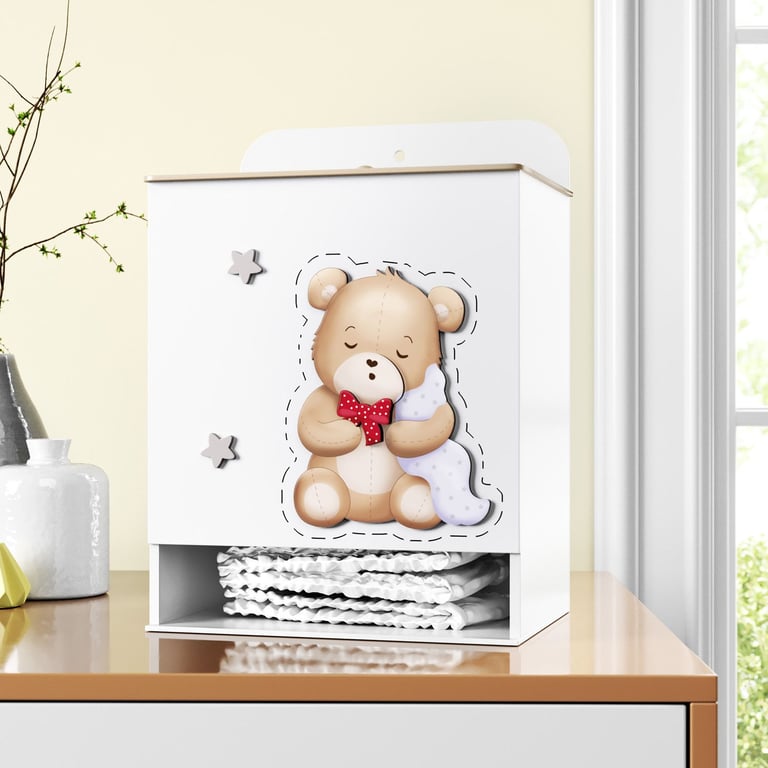 Porta Fraldas MDF Ursinho Vintage Poá e Estrela