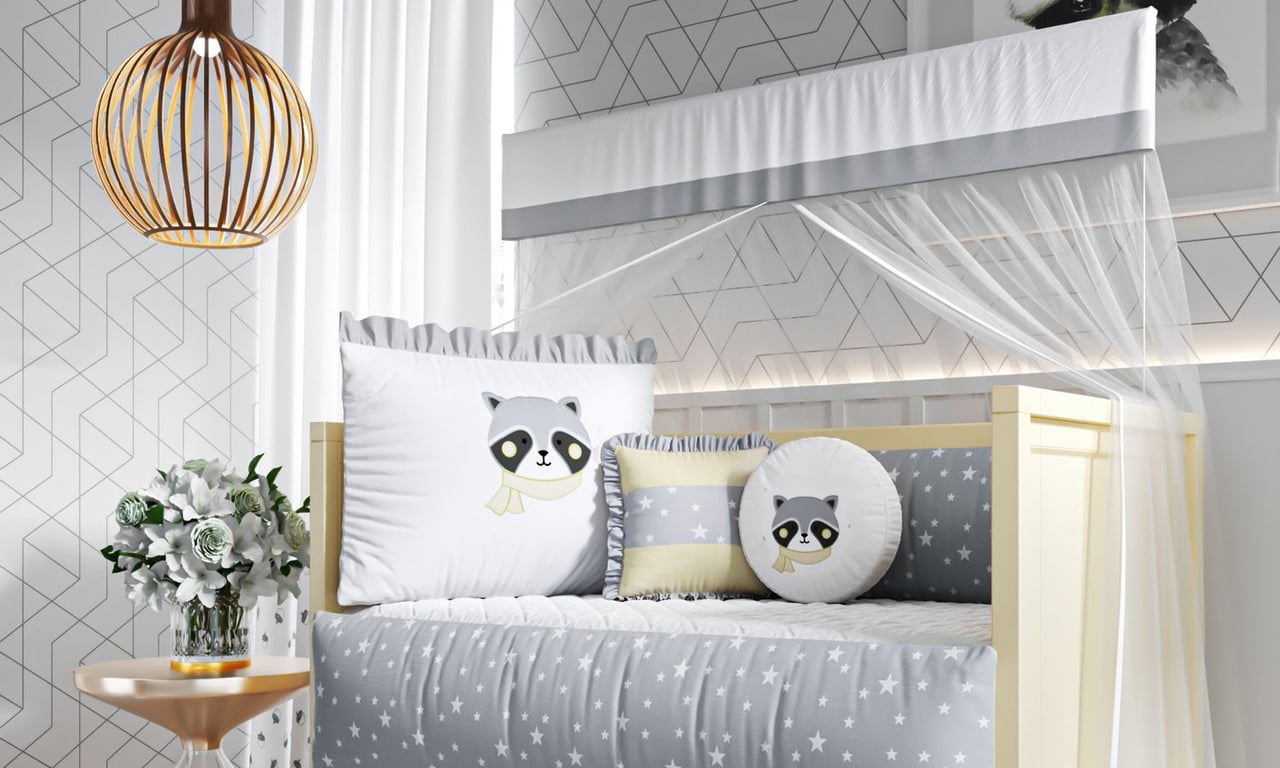 Kit Berço Guaxinim Amarelo e Cinza — vista alternativa