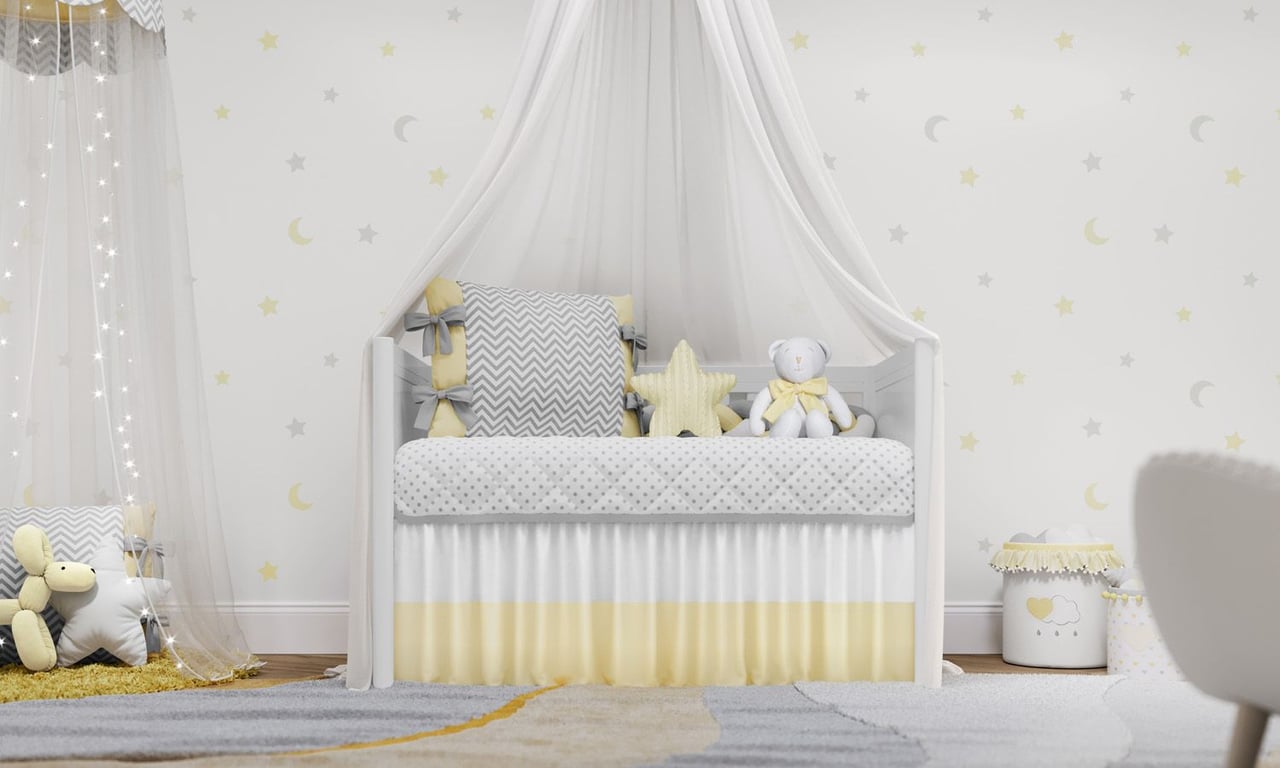 Kit Berço Trança Chevron Amarelo