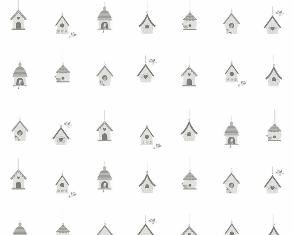 Papel de Parede Casa de Passarinhos Cinza