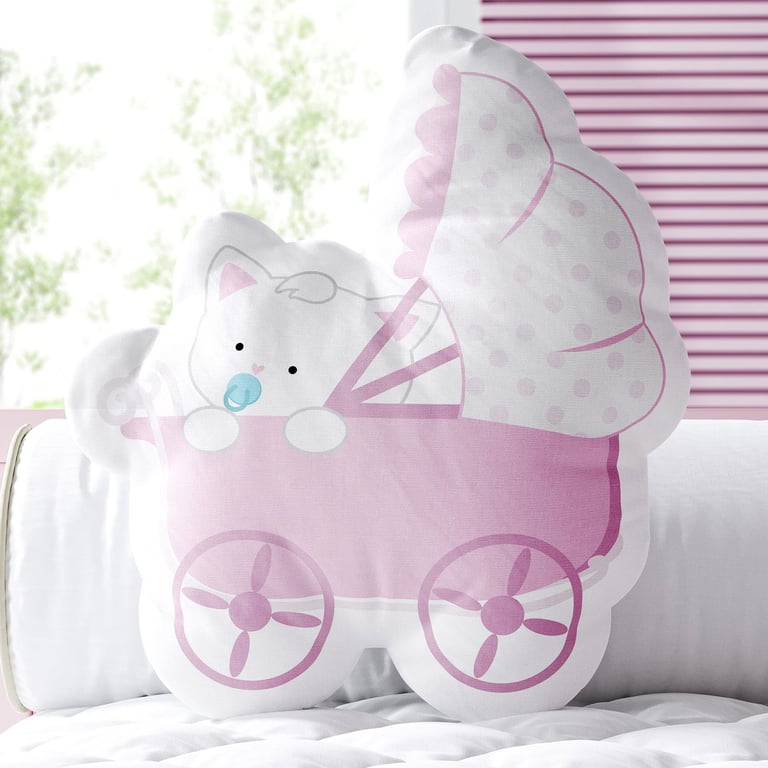 Almofada Gatinha Bebê Rosa 33cm