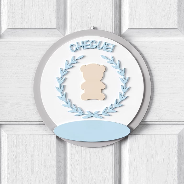 Porta Maternidade Personalizado Urso Luxo Azul e Bege