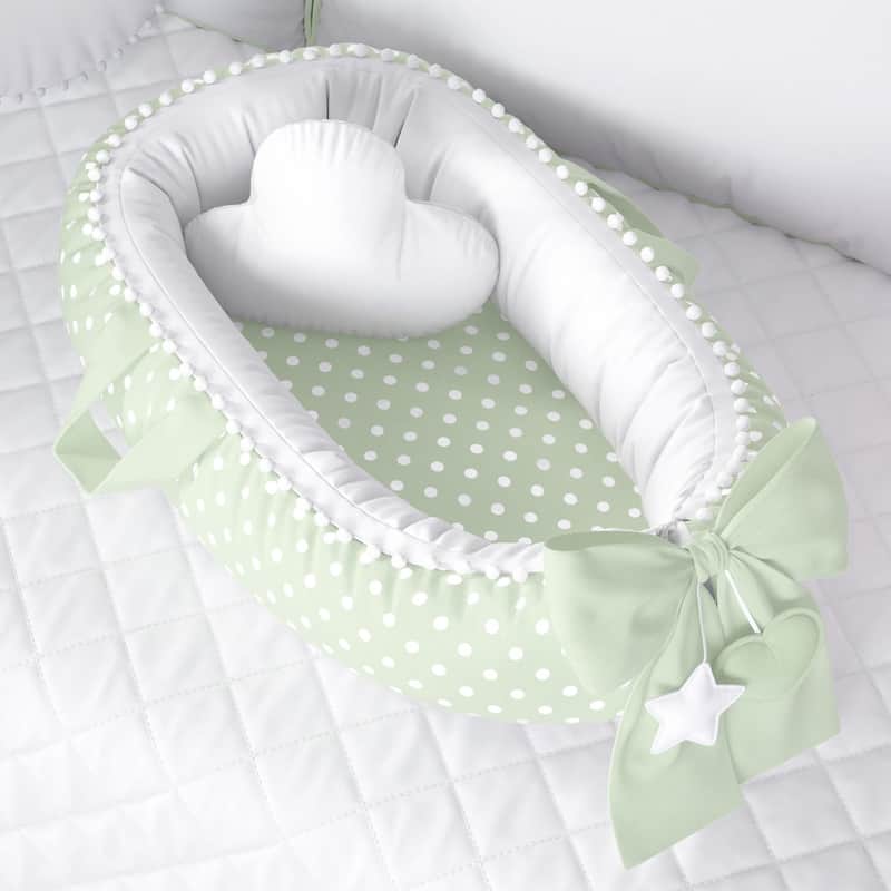 Ninho para Bebê Redutor de Berço Poá Verde/Branco 80cm