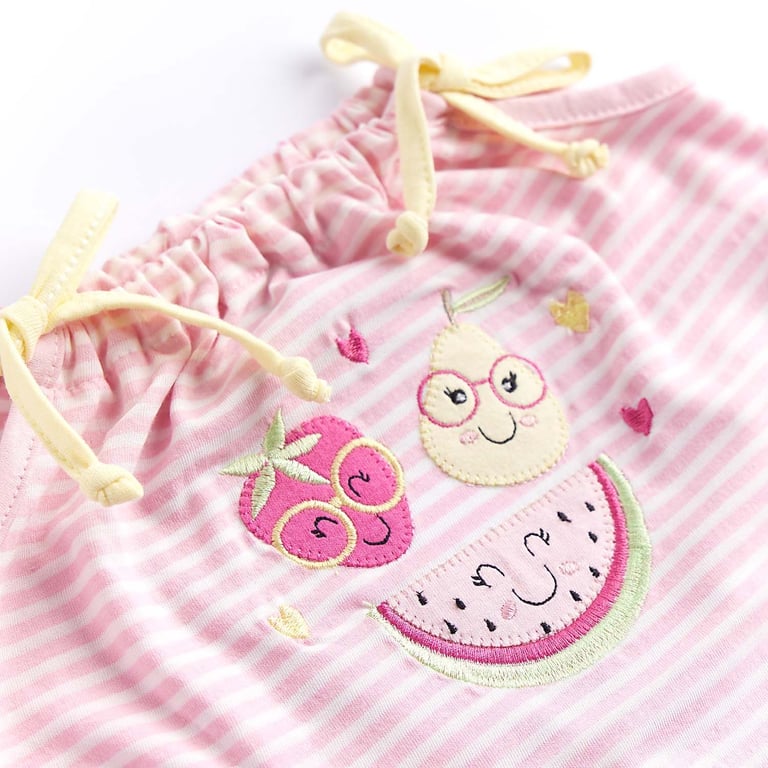 Macacão Curto Frutinhas Listrado Rosa — vista alternativa