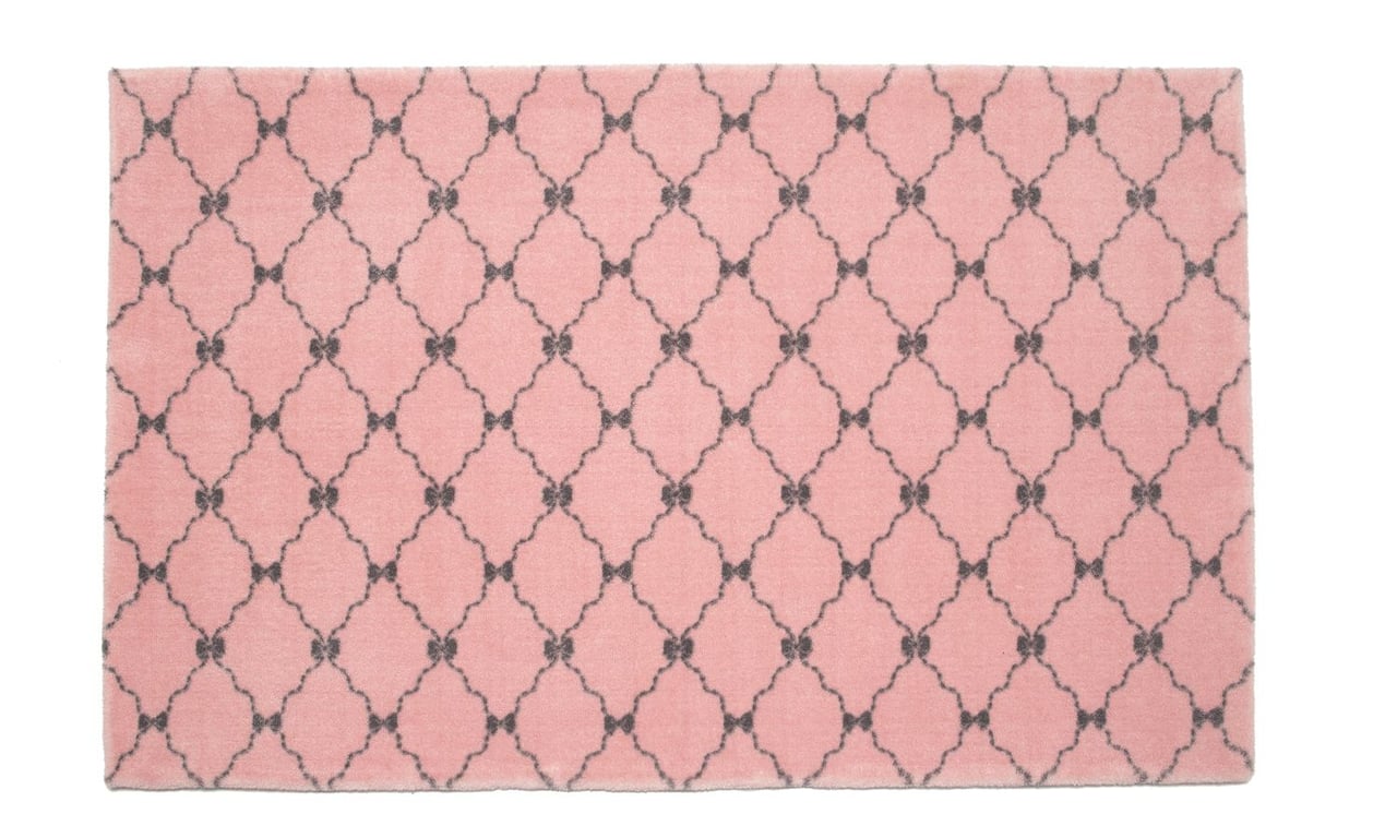 Tapete Retangular Cinza Lacinhos Rosa 1,95m