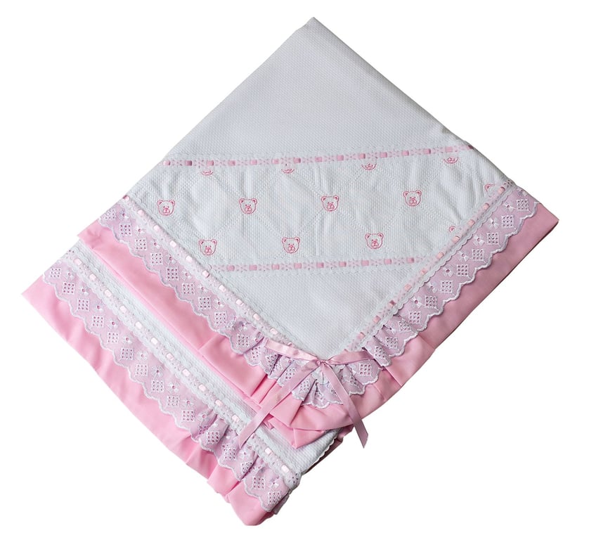 Manta Piquet Ursinhos Baby Rosa 75cm