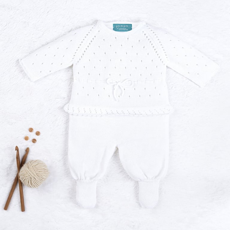 Saída Maternidade Tricot Camélia Rosa 03 Peças — vista alternativa