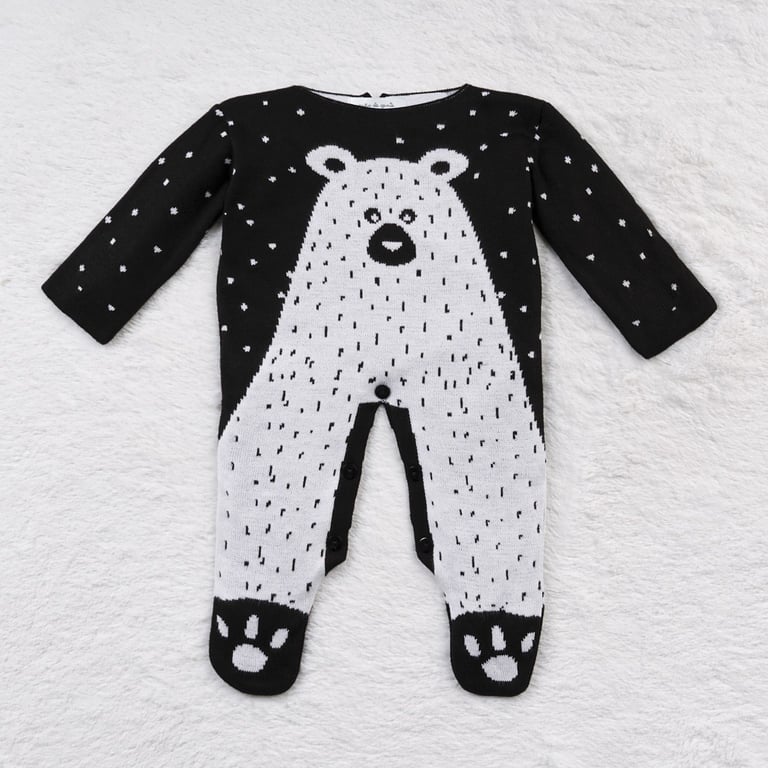 Saída Maternidade Tricot Jacquard Urso Nórdico Preto 02 Peças