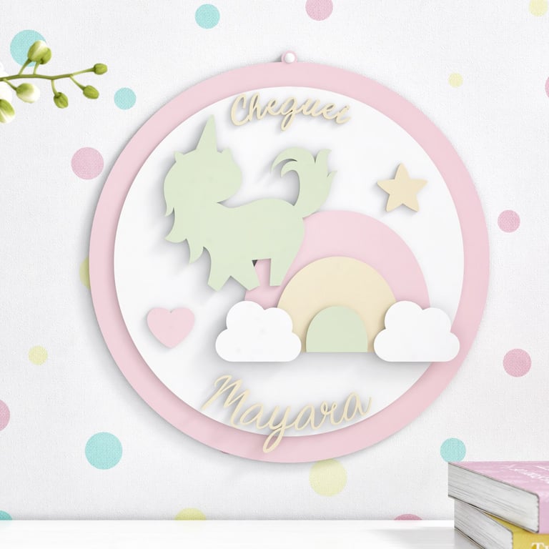 Porta Maternidade Personalizado Unicórnio Arco-Íris