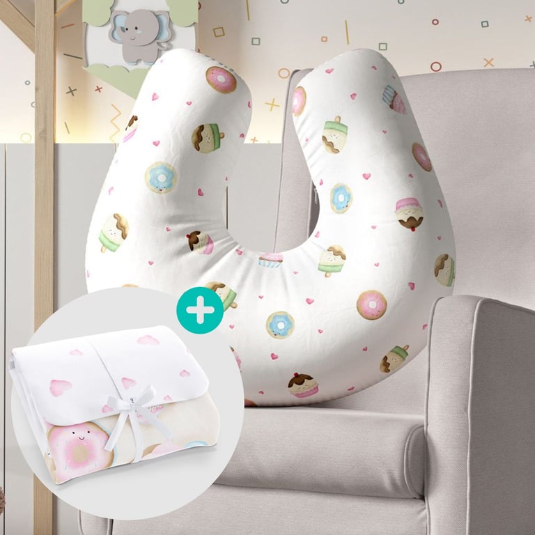 Kit Almofada Amamentação Docinho Colorido + Trocador de Fraldas Portátil Casinha Doce Encanto