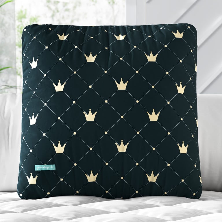 Almofada Quadrada Coroas Azul Marinho