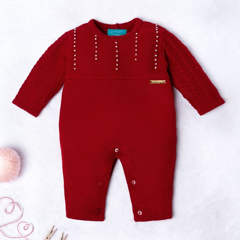 Macacão Tricot Trança Chuva de Pérolas Vermelho