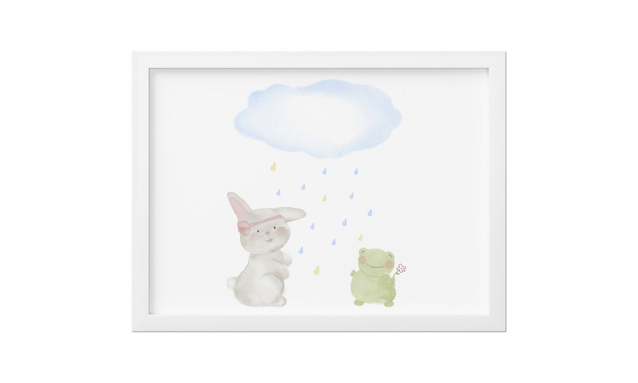 Quadro Coelhinha na Chuva Floral Monet 33cm