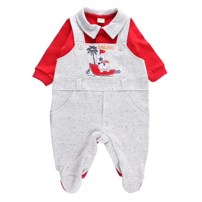 Saída Maternidade Din Don Bordado Urso com Barco Vermelho