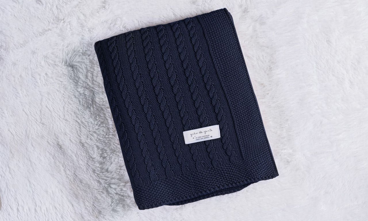 Manta Bebê Tricot Trança Azul Marinho 80cm