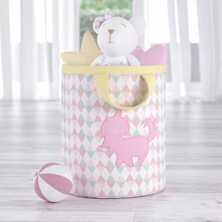 Cesto Organizador para Brinquedos Unicórnio Estampa Triângulo 42cm