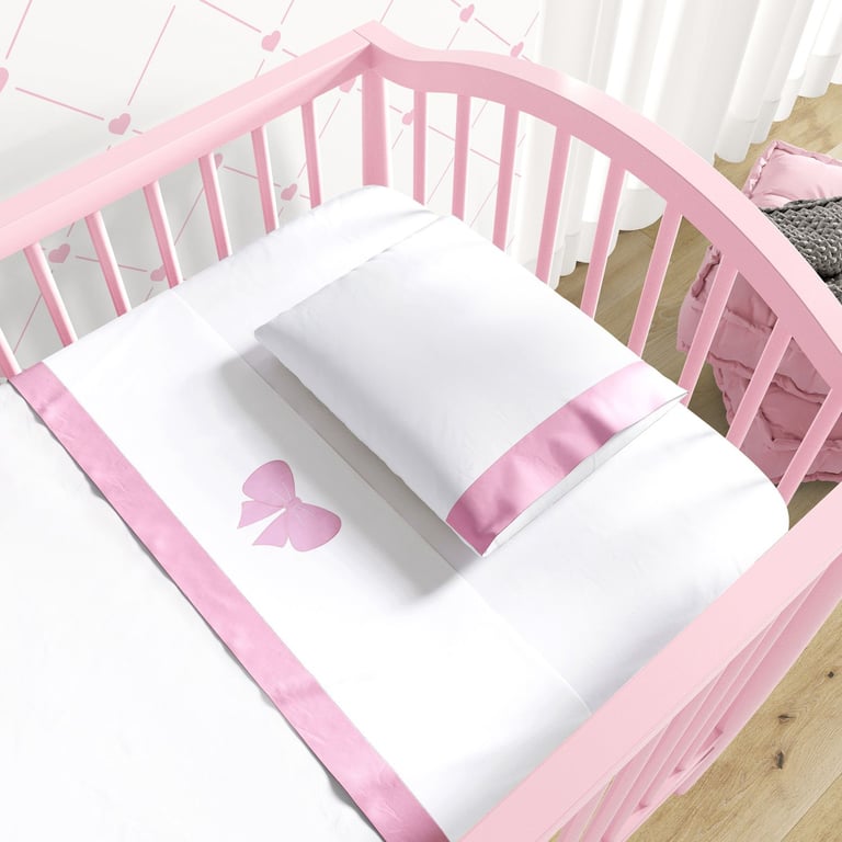 Jogo de Lençol Berço Bordado Lacinho Rosa 3 Peças — vista alternativa