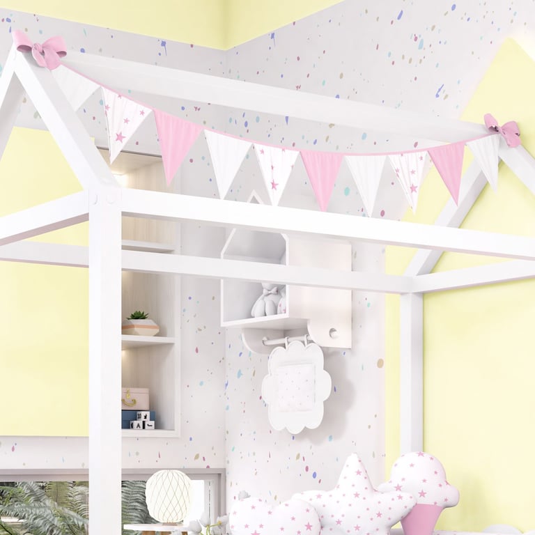 Varal de Cama Bandeirinhas Estrelinhas Amarelo 1,60m