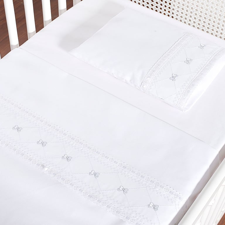 Jogo de Lençol Berço Laço Branco 3 Peças