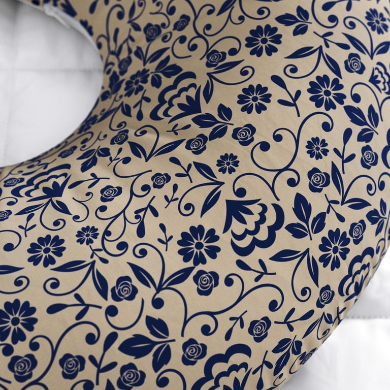Almofada Amamentação Floral Luxo Azul Marinho