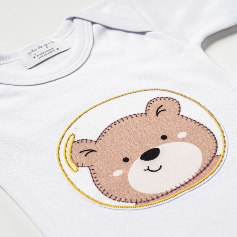 Body Manga Curta Ursinho Astronauta Tam P