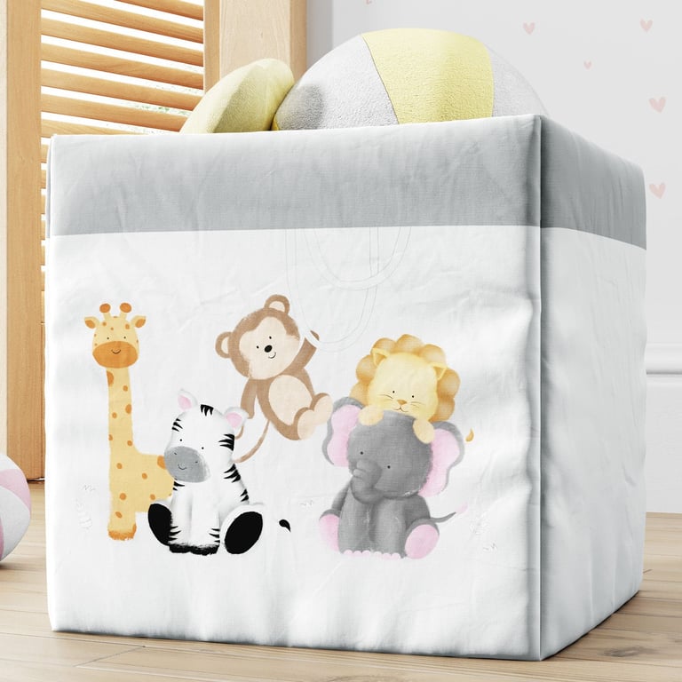 Cesto Organizador para Brinquedos Safári Aquarela 33cm