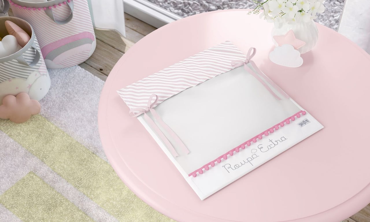 Saquinho Maternidade para Roupinhas Listrado Rosa Primeiro Dia