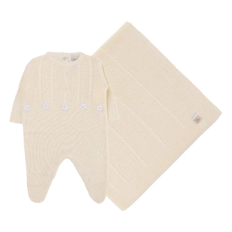 Saída Maternidade Din Don com Trança e Flores Off White