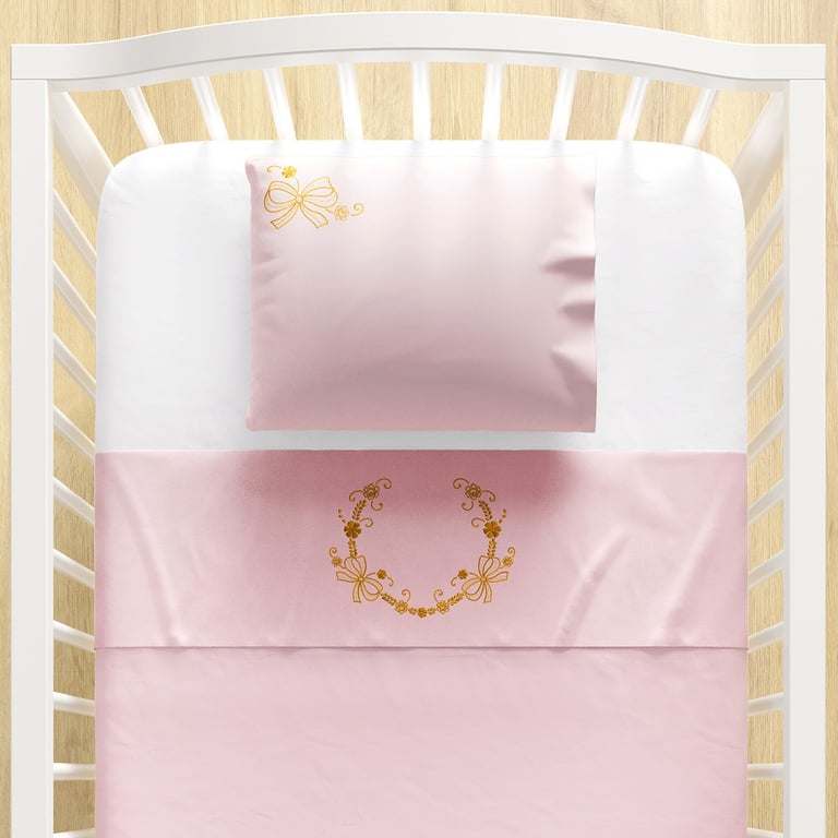 Jogo de Lençol Berço Arabesco Rosa e Dourado 3 peças