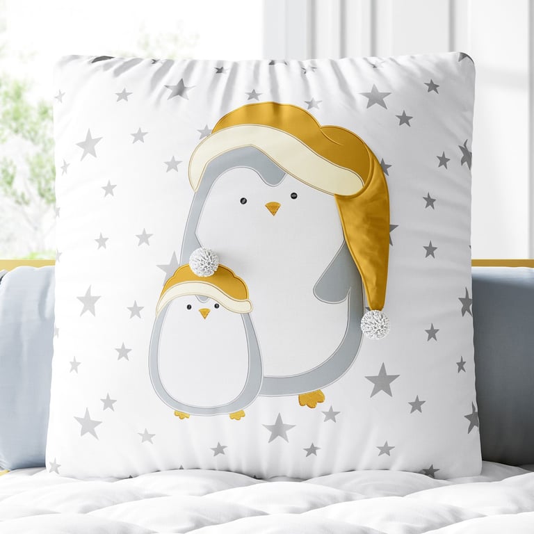 Almofada Quadrada Família Pinguim Estrelinha 30cm