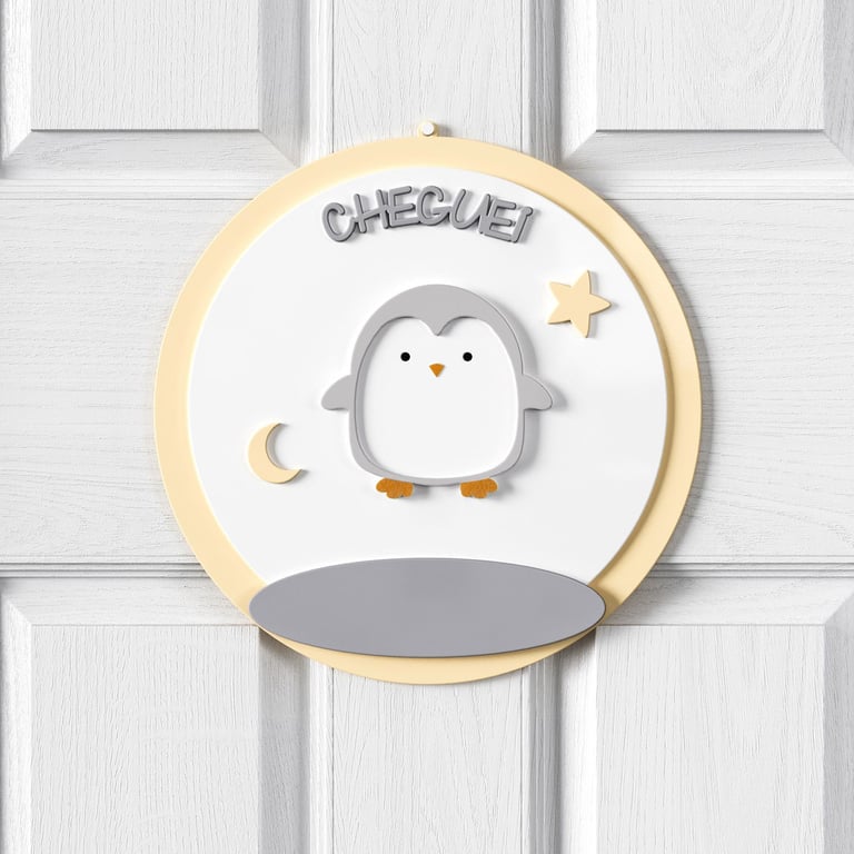 Porta Maternidade Personalizado Pinguim Estrelinha