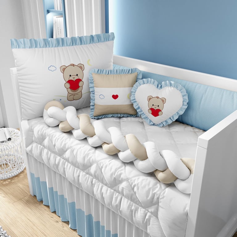 Kit Berço Trança Ursinho Coração Azul