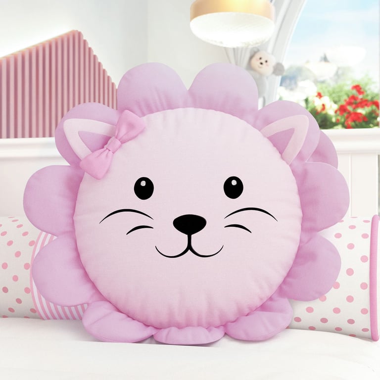 Almofada Redonda Amiguinha Leoa Rosa 30cm