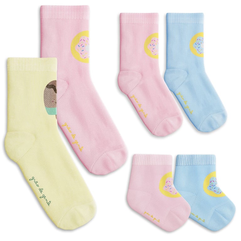 Kit Meia Tal Mãe Tal Filhos Trocapé Picolé e Donuts Rosa e Azul 6 Pares