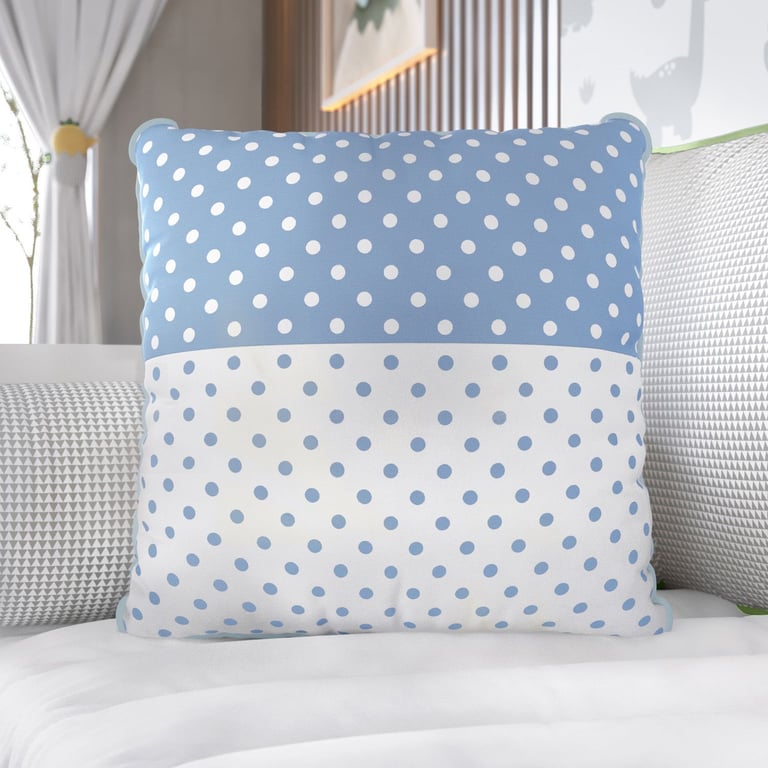 Almofada Branca/Azul Poá 38cm