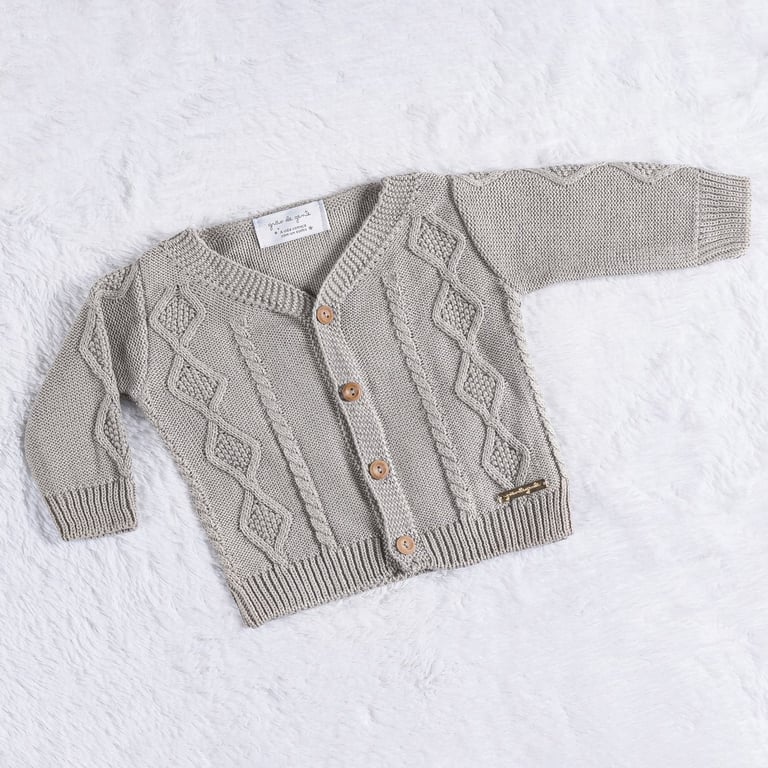Casaquinho Tricot Trança Cinza Macaron