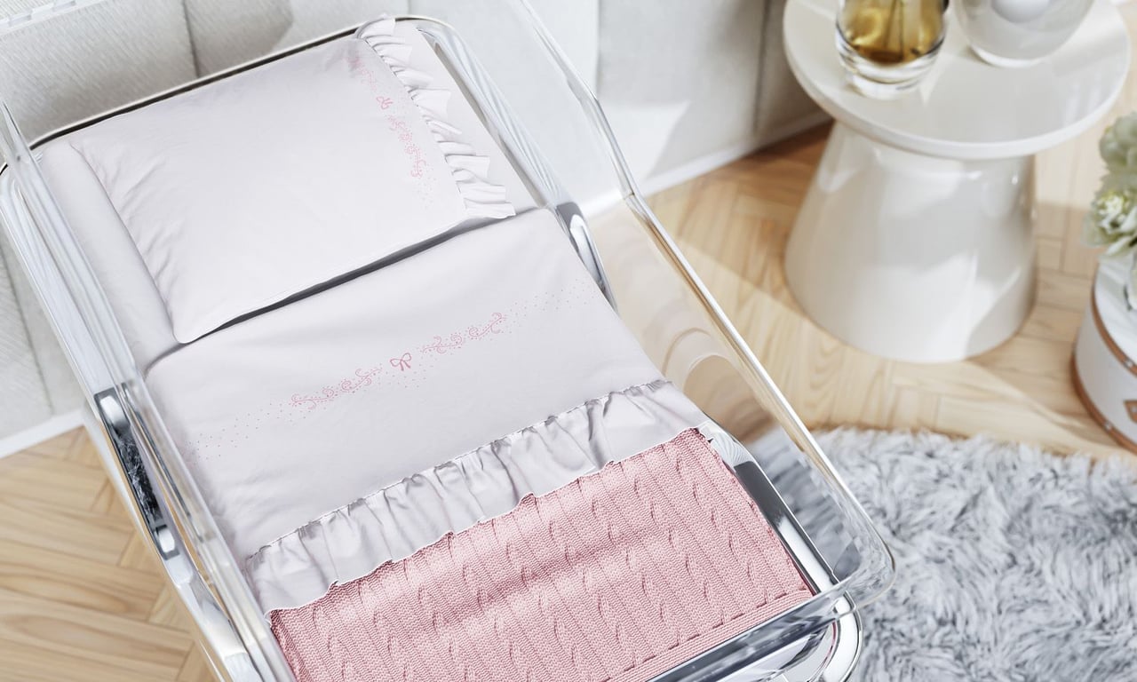 Jogo de Lençol Berço Maternidade Elegância Clássica Rosa