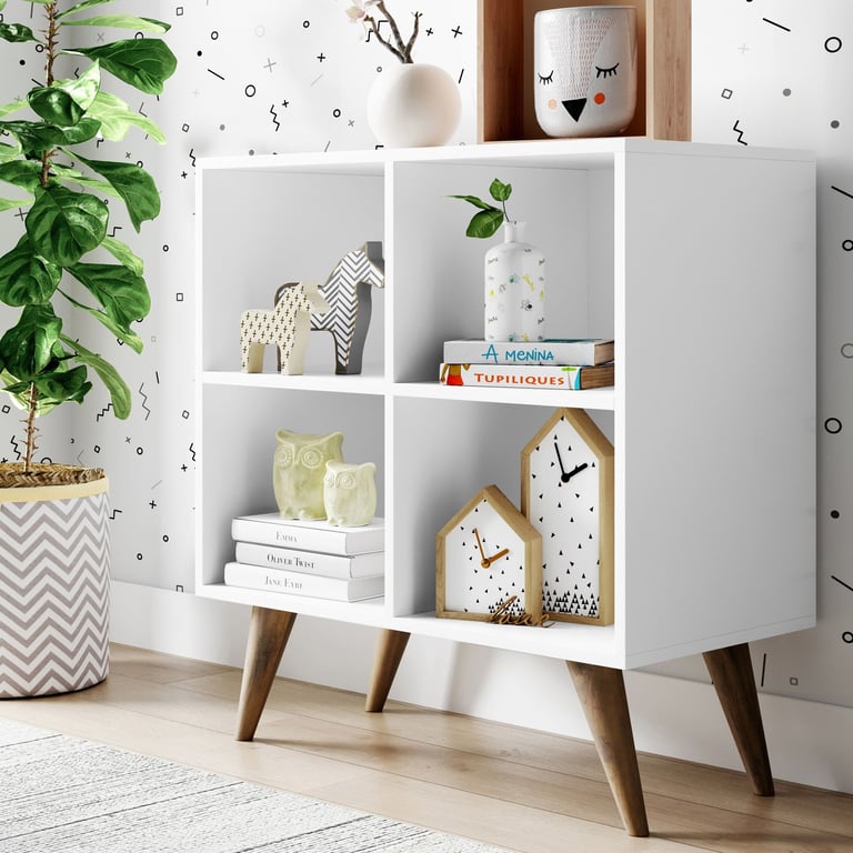 Estante Montessoriana 6 Nichos Branco e Madeira