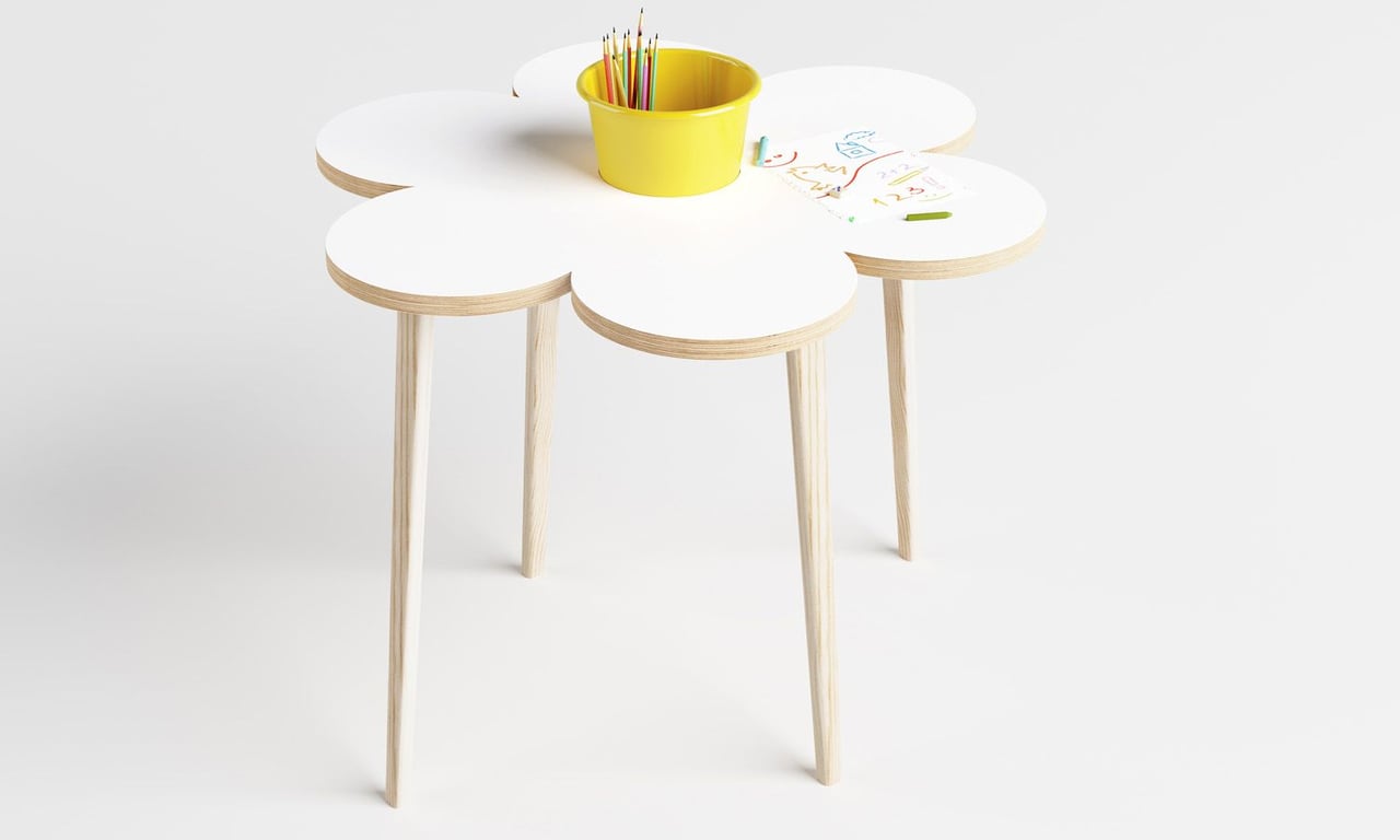 Mesa Infantil com Porta-Lápis Flor Branco