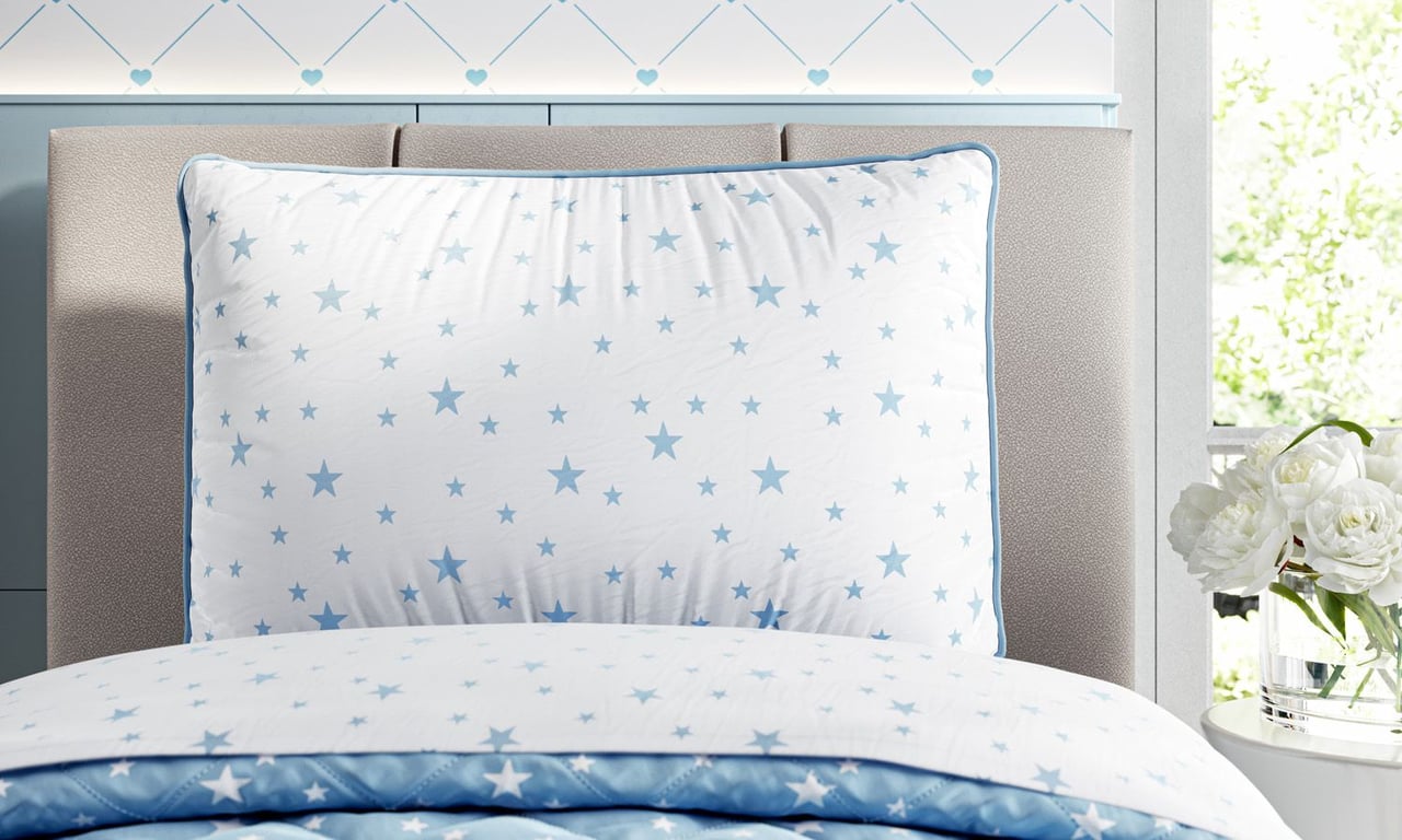 Fronha de Travesseiro Infantil Estrelinha Branco e Azul