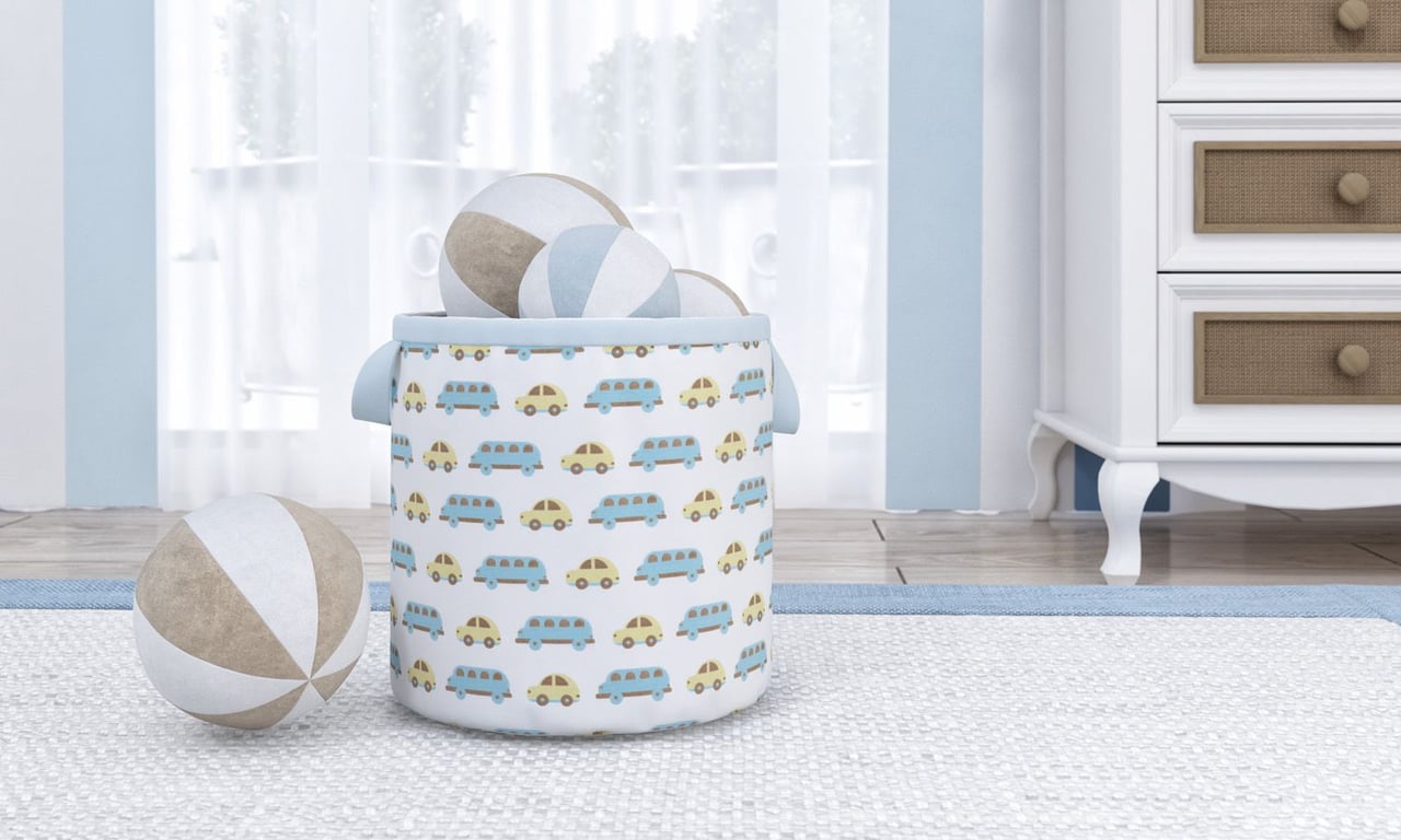 Cesto Organizador para Brinquedos Carrinhos Amarelo 35cm