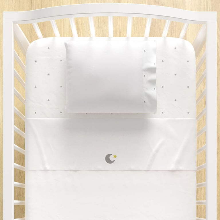 Jogo de Lençol Berço Bordado Céu de Estrelas Cinza 3 peças