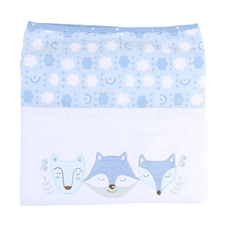 Cobertor Raposinha e Lobinho Bordado Azul