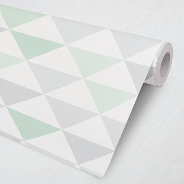 Papel de Parede Geométrico Triângulo Cinza, Verde e Branco 3M