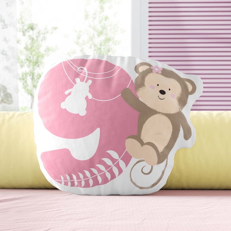 Almofada Mesversário 9 Meses Safári Aquarela Rosa 20cm — imagem 1 de 3