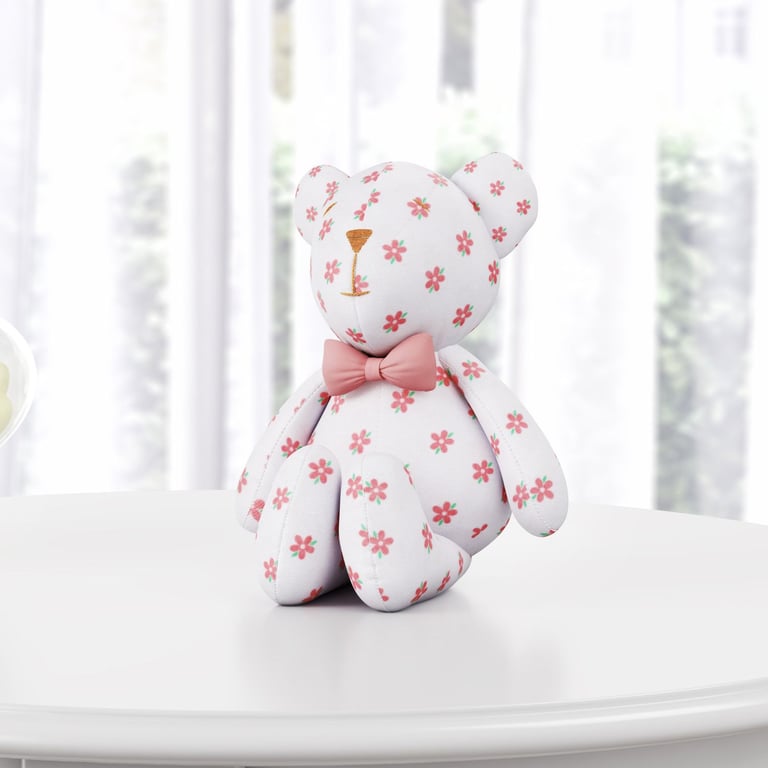 Ursinha Floral com Laço Branco 15cm